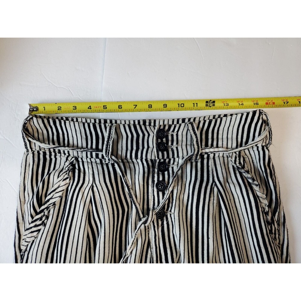 Free People 2 Women Pants Tapered High Rise Pleated Striped Straight White Black - Picture 8 of 11